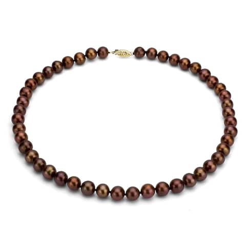 DaVonna 14k Yellow Gold 6-7mm Brown Freshwater Pearl Necklace