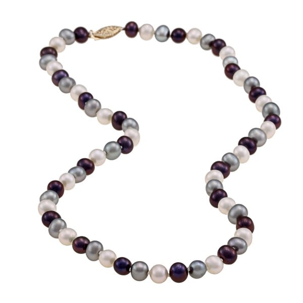 DaVonna 14k 7.5 8mm Dark Multi Freshwater Cultured Pearl Strand