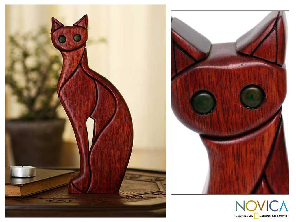 Ishpingo Wood 'Cat Pose' Sculpture