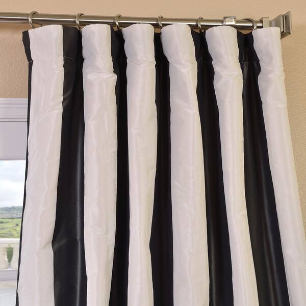 Exclusive Fabrics Signature Stripe Faux Silk Taffeta 84 Inch Black And White Curtain Panel Bed