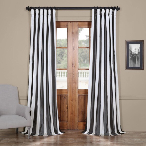 Shop Exclusive Fabrics Signature Stripe Dark Grey White Faux Silk Taffeta Curtain Panel On