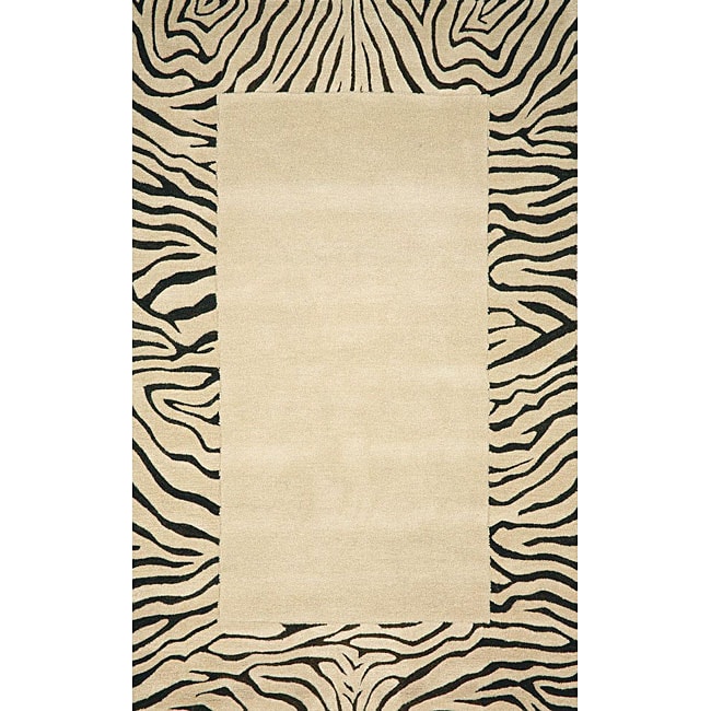 Hand tufted Seville Zebra Border Beige Wool Rug (8 X 10)