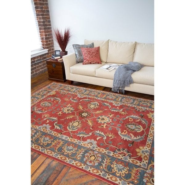 Hand-tufted Coliseum Rust Traditional Border Wool Area Rug - 7'6 x 9'6