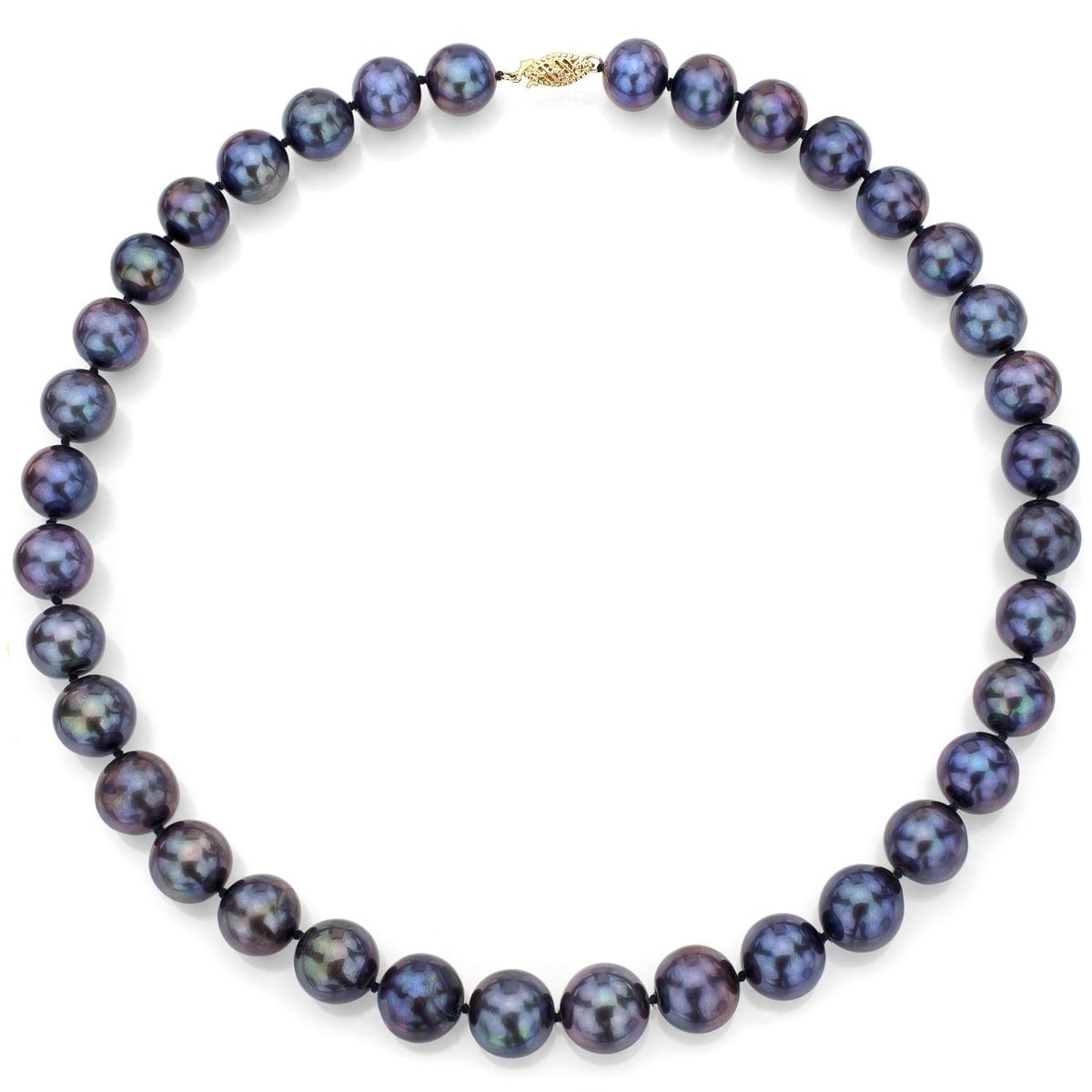 8-9mm PEACOCK BLACK ROUND Freshwater cultured PEARL NECKLACE 18” 14K Clasp