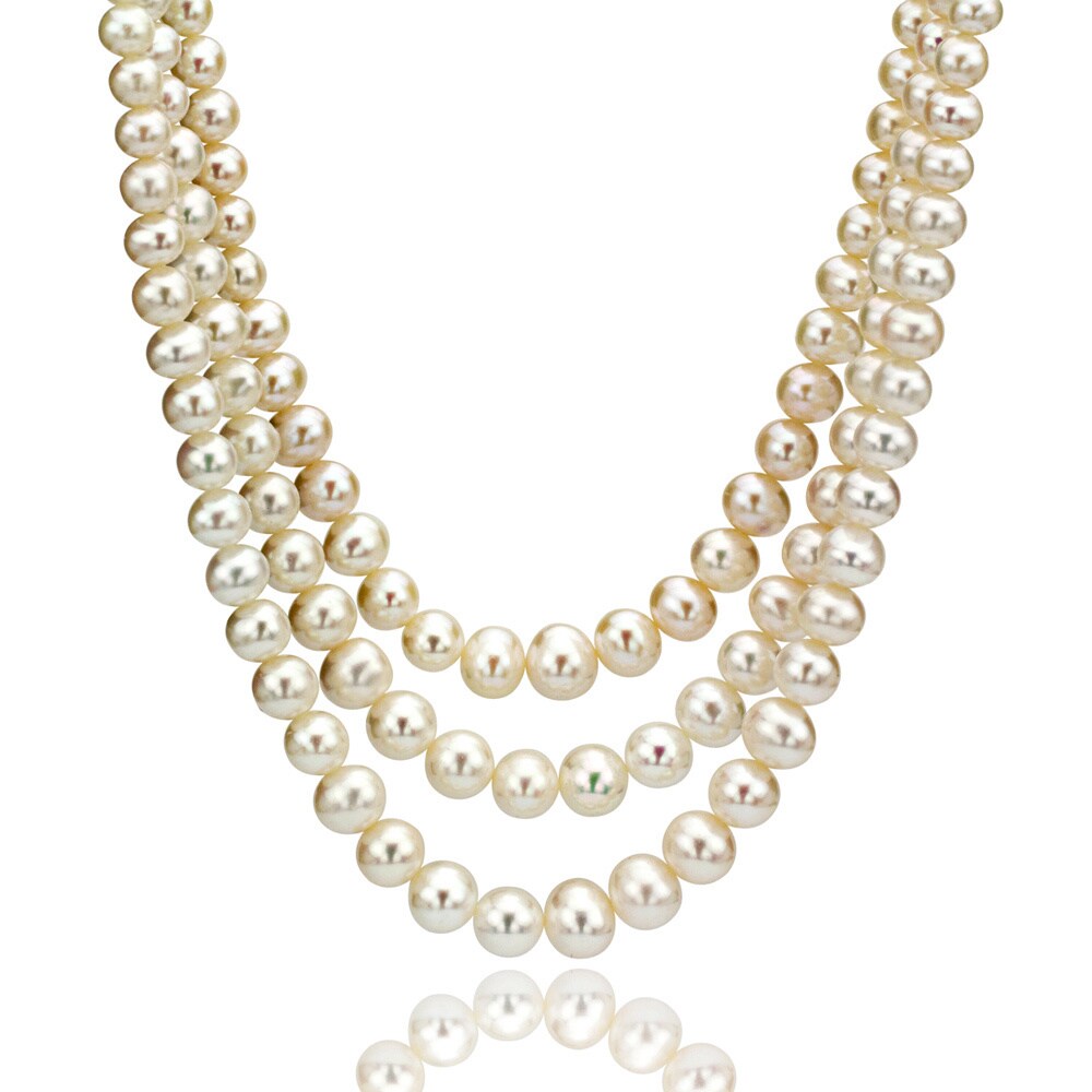 DaVonna Round White 9 10mm FW Pearl Endless Necklace (72 in) with Gift