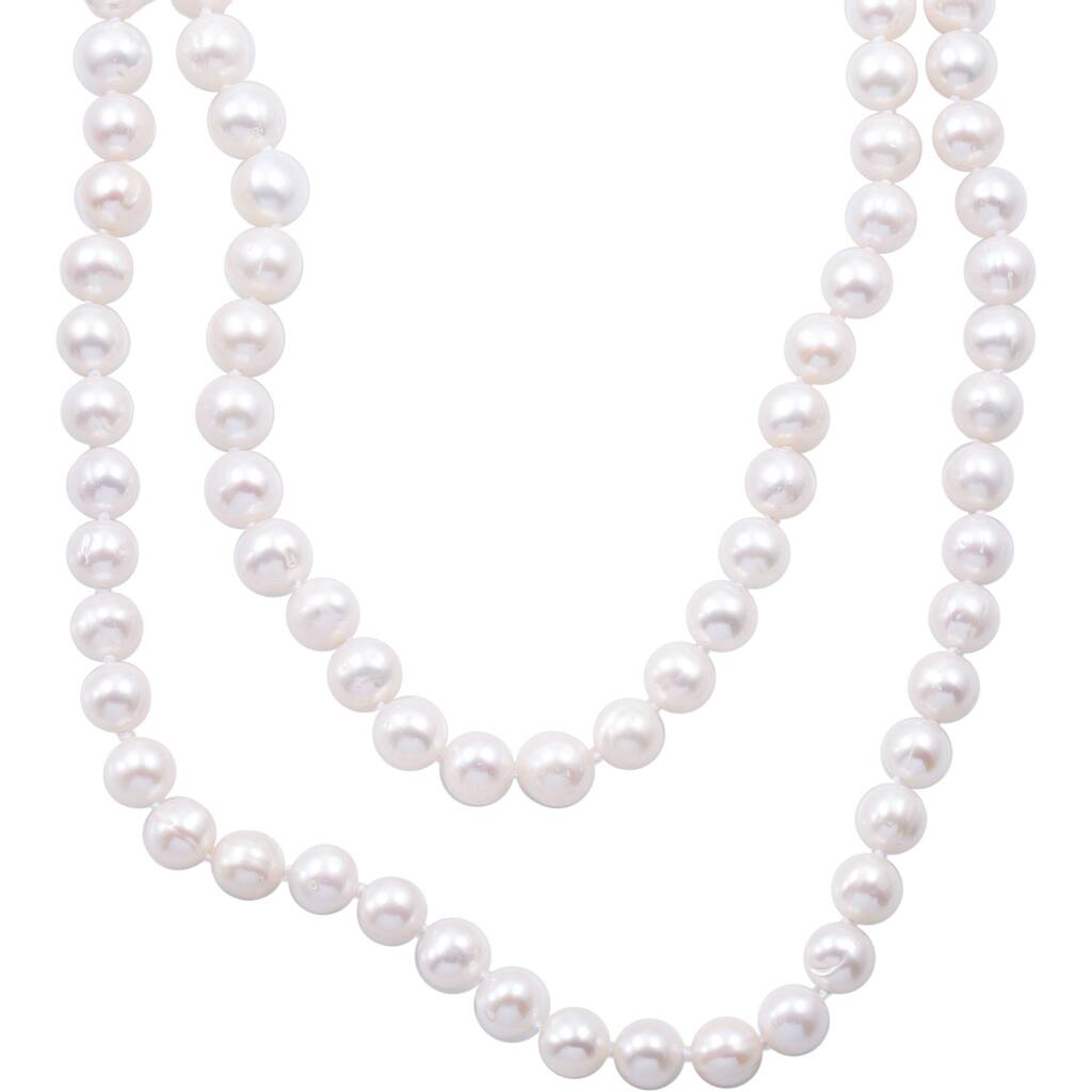 DaVonna Semi-round 9-10mm White Freshwater Pearl Endless Necklace