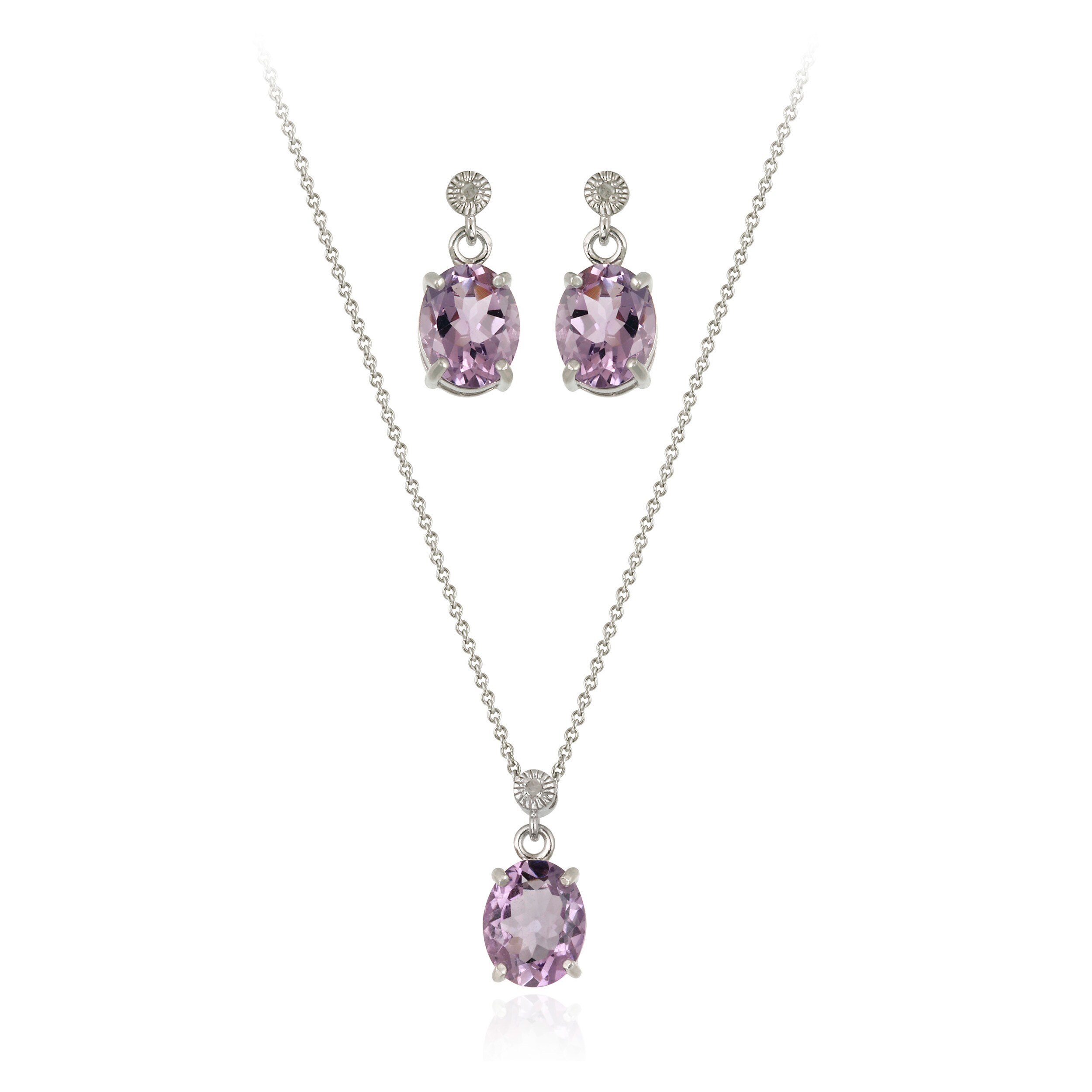 Glitzy Rocks Sterling Silver 7.8 CTW Amethyst Necklace and 