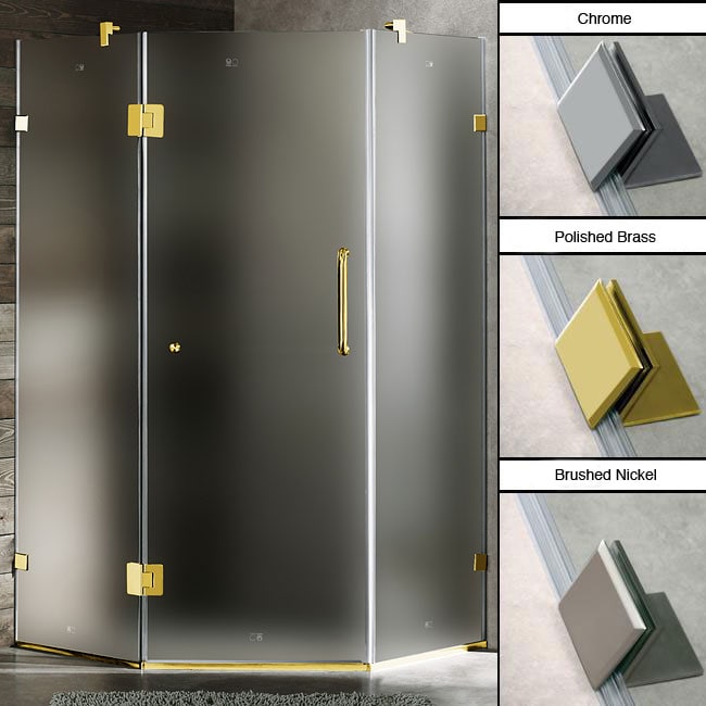 Vigo 36 X 36 Frameless Neo angle Frosted/ Polished Brass Right Shower Enclosure