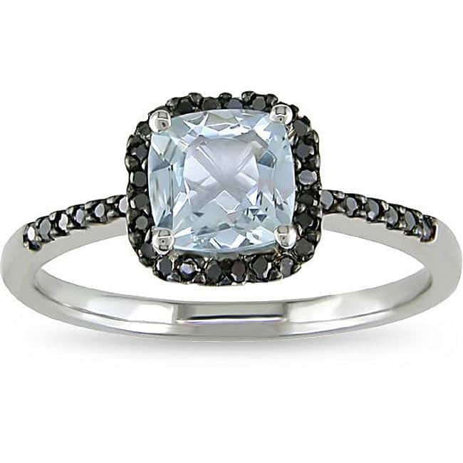 Miadora 10k Gold Aquamarine and 1/6ct TDW Black Diamond Ring