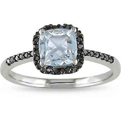 Miadora 10k Gold Aquamarine and 1/6ct TDW Black Diamond Ring