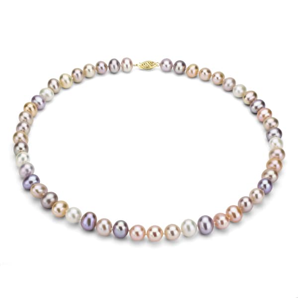 DaVonna 14k Gold Multi Pink FW Pearl 24-inch Necklace (9-10 mm)