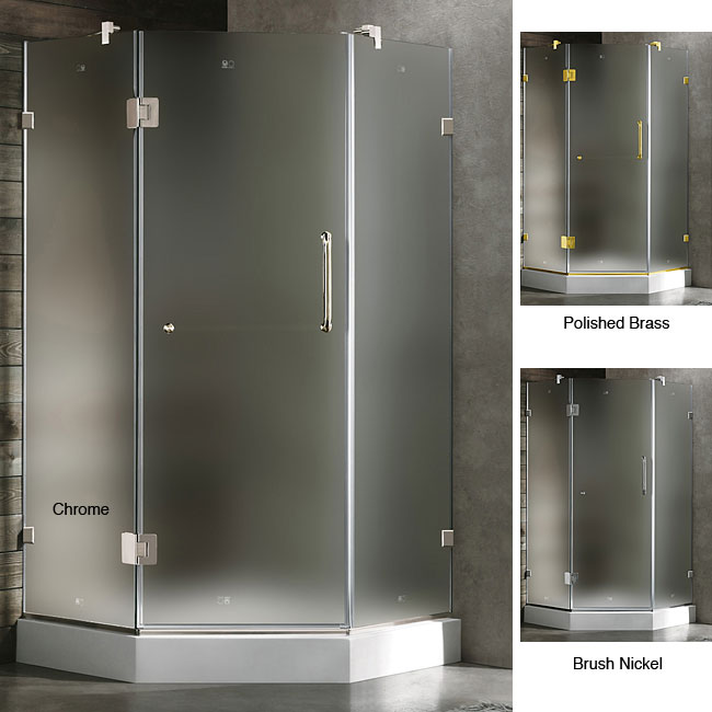 Vigo Frameless Neo angle Frosted/ White Base Shower Enclosure (38 X 38)