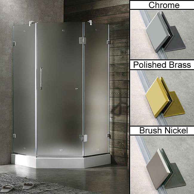 VIGO Frameless Neo-angle Frosted/ White Base Shower Enclosure (40 x 40)