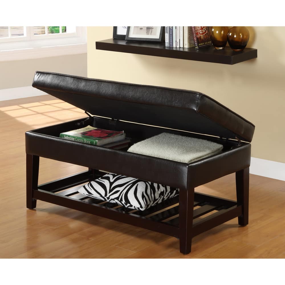 Furniture of America Espresso Finish Bicast Upholstered Storage Bench