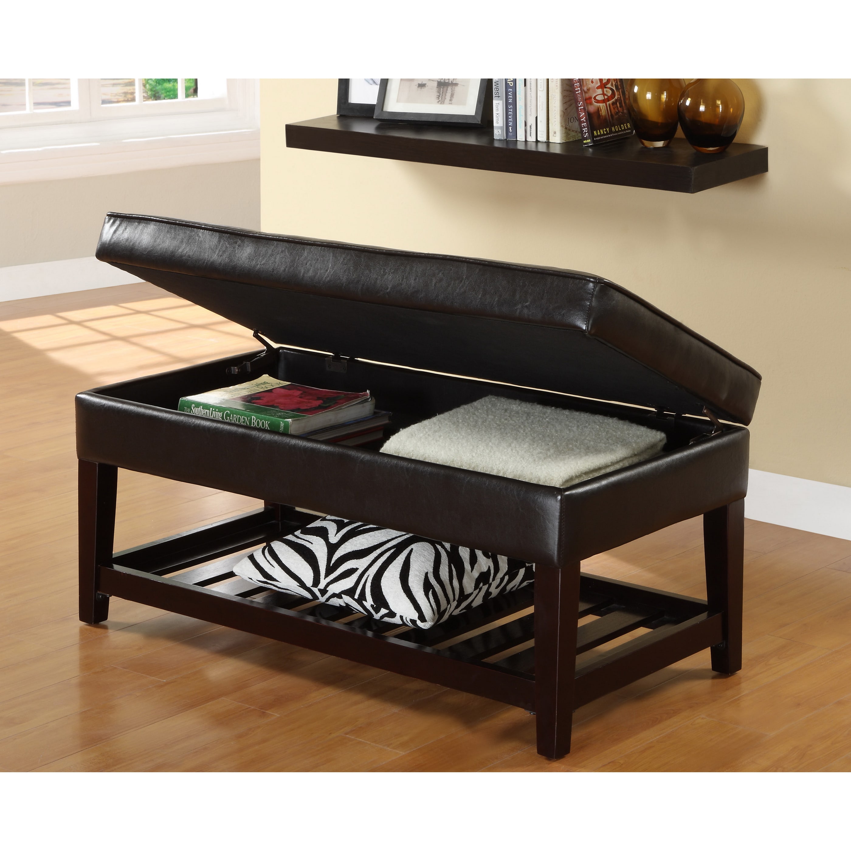 Furniture Of America Espresso Finish Bicast Storage Bench