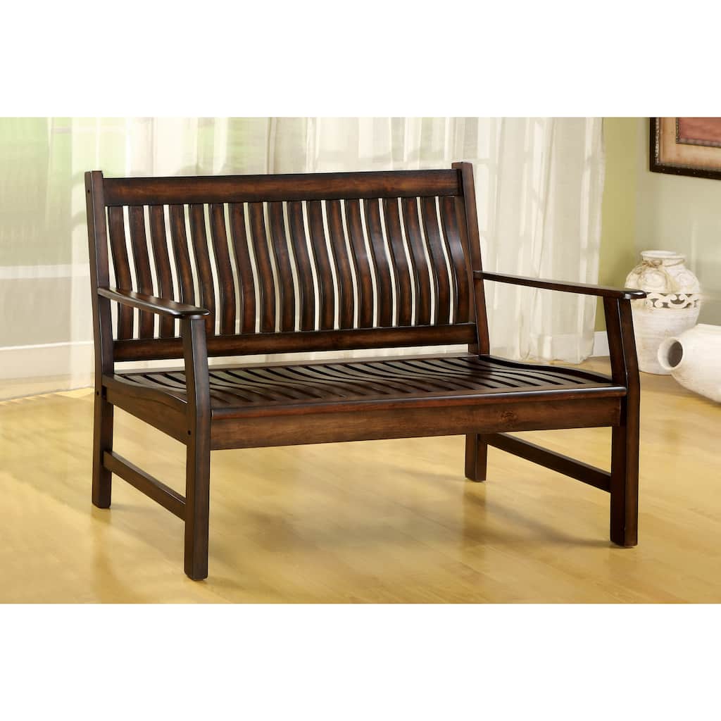 Furniture of America Dark Walnut Finish Curved Slat-back Bench