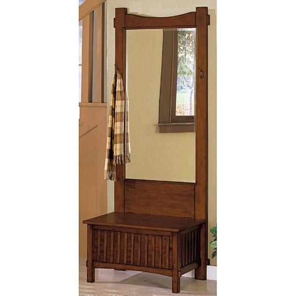 Furniture of America Oak Finish Hallway Bench with Mirror - Free ...