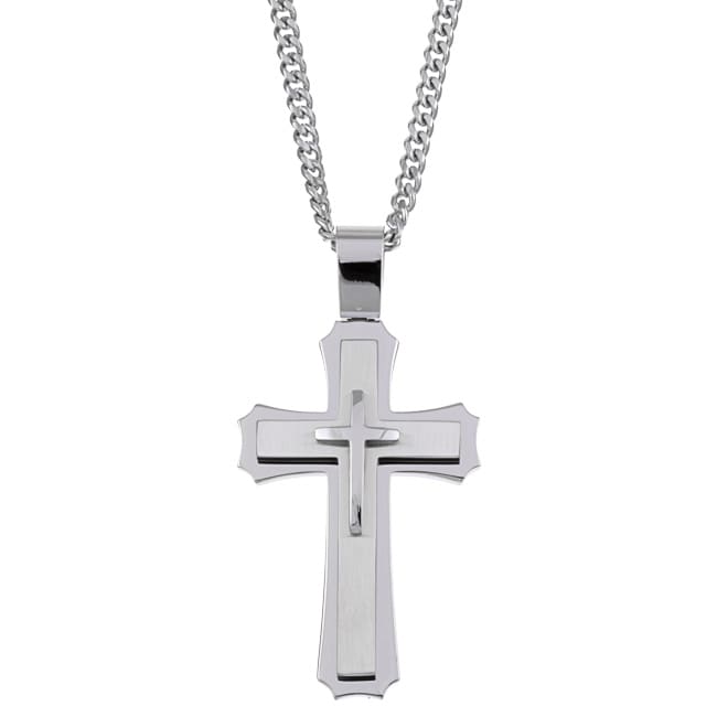 Two-tone Stainless Steel Men's Cross Necklace - 12645412 - Overstock ...