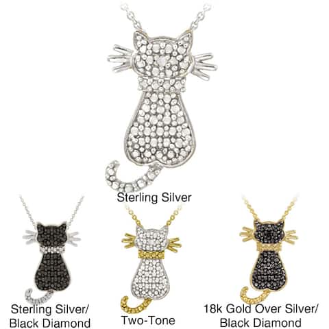 DB Designs Sterling Silver Black Diamond Accent Cat Necklace