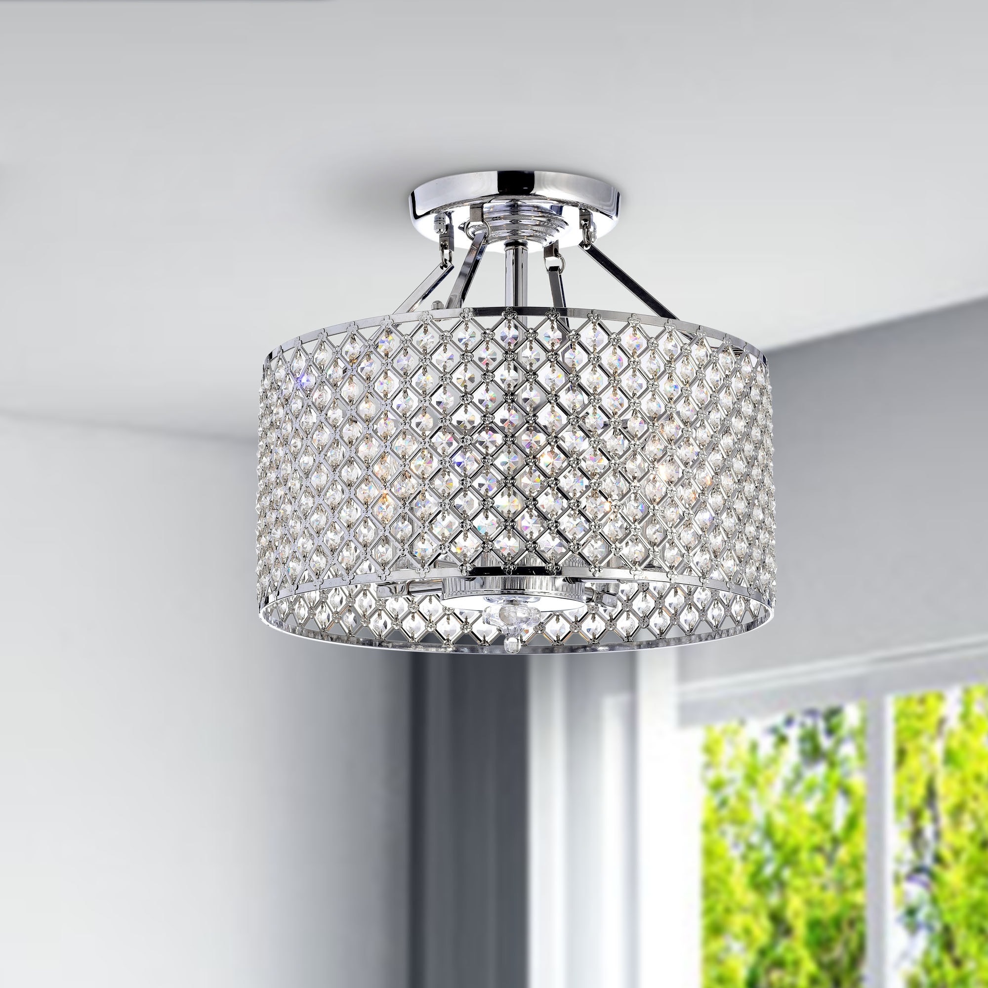 Shop Chrome/ Crystal 4-light Round Ceiling Chandelier ...