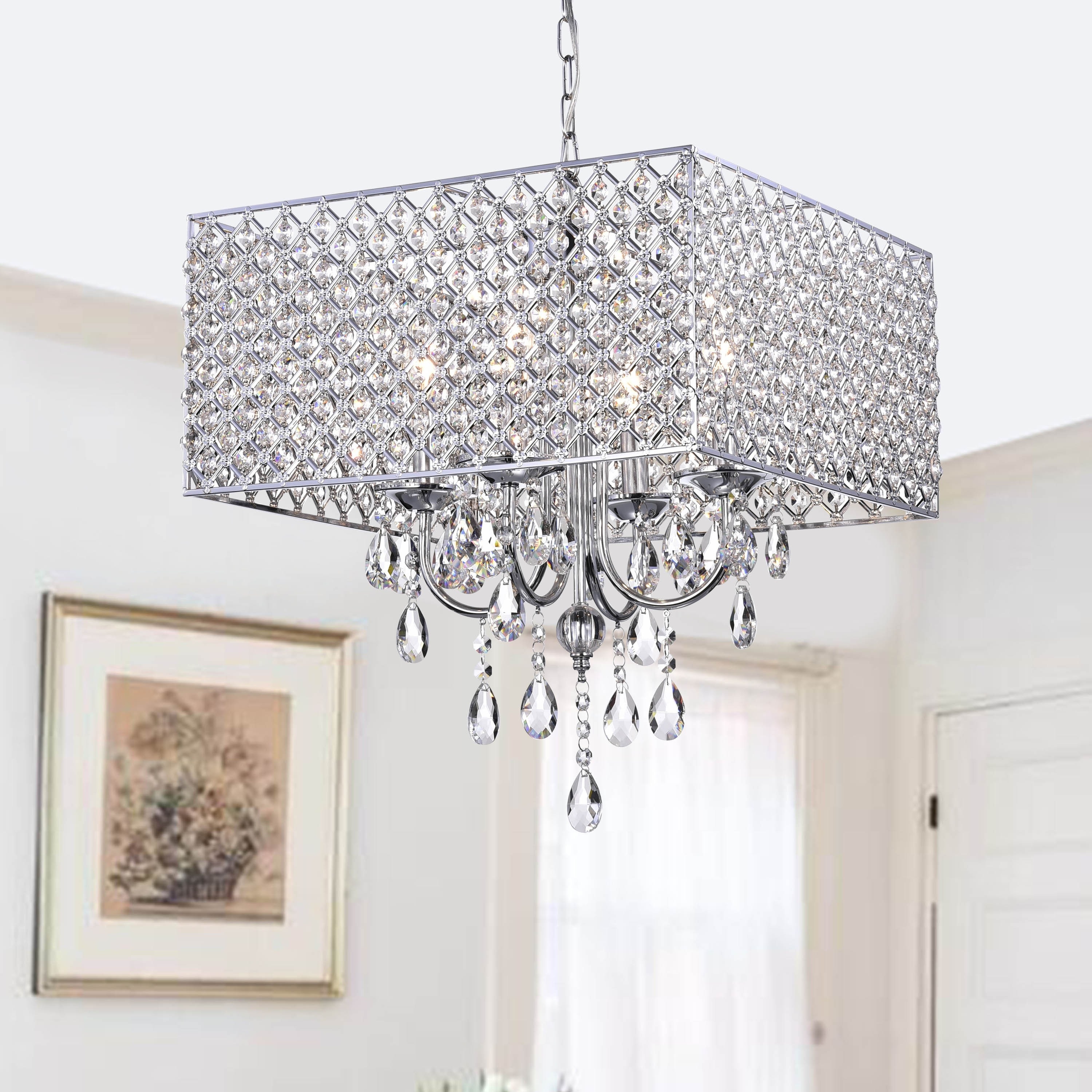 Chrome Crystal 4 Light Square Chandelier Free On Chrome Crystal 4 Light Square Chandelier