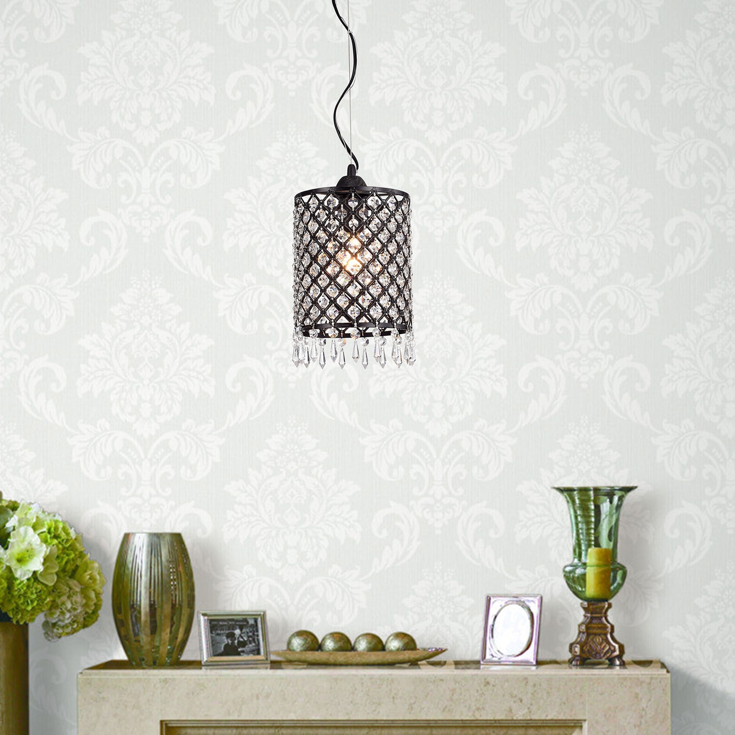 Antique Bronze Mini-pendant 1-light Round Crystal Chandelier - Chandeliers For Bedrooms by Overstock.com