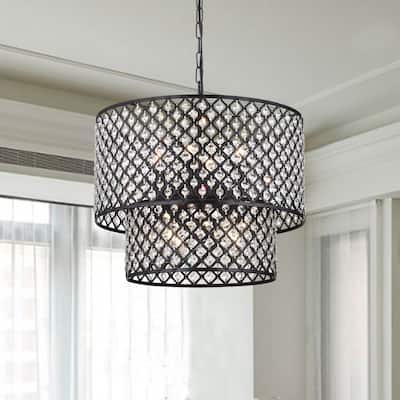 Antique Black 8-light Double Round Crystal Chandelier