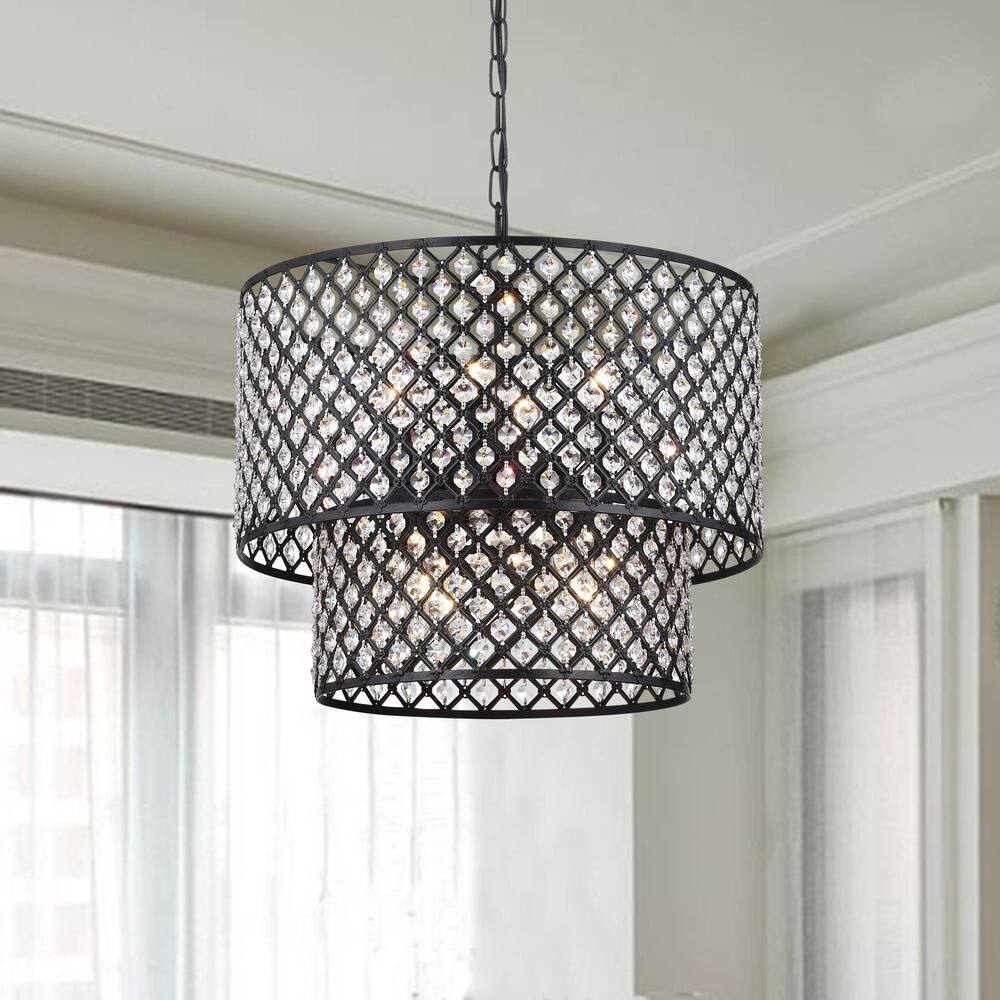 Antique Black 8-light Double Round Crystal Chandelier
