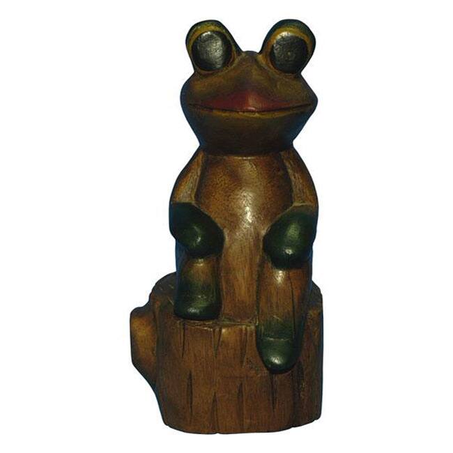 Wood-carved Sitting Frog with Black Hand-painted Details (Thailand)