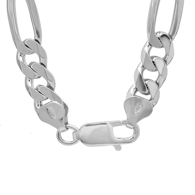 Sterling Silver Italian 10mm Diamond-Cut Figaro Bracelet (8-9 Inch)
