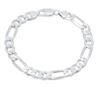 Sterling Silver Italian 10mm Diamond-Cut Figaro Bracelet (8-9 Inch)