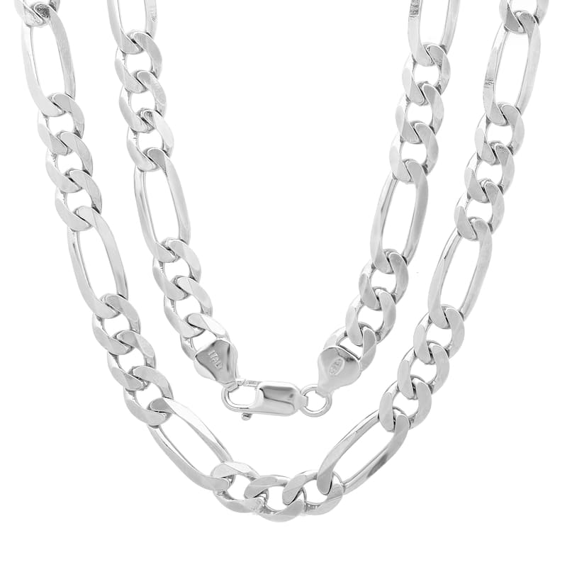 Sterling Silver Italian 7.5mm Diamond-Cut Figaro Chain (22-30 Inch) - 24 Inch