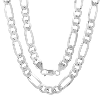 Sterling Silver Italian 7.5mm Diamond-Cut Figaro Chain (22-30 Inch)
