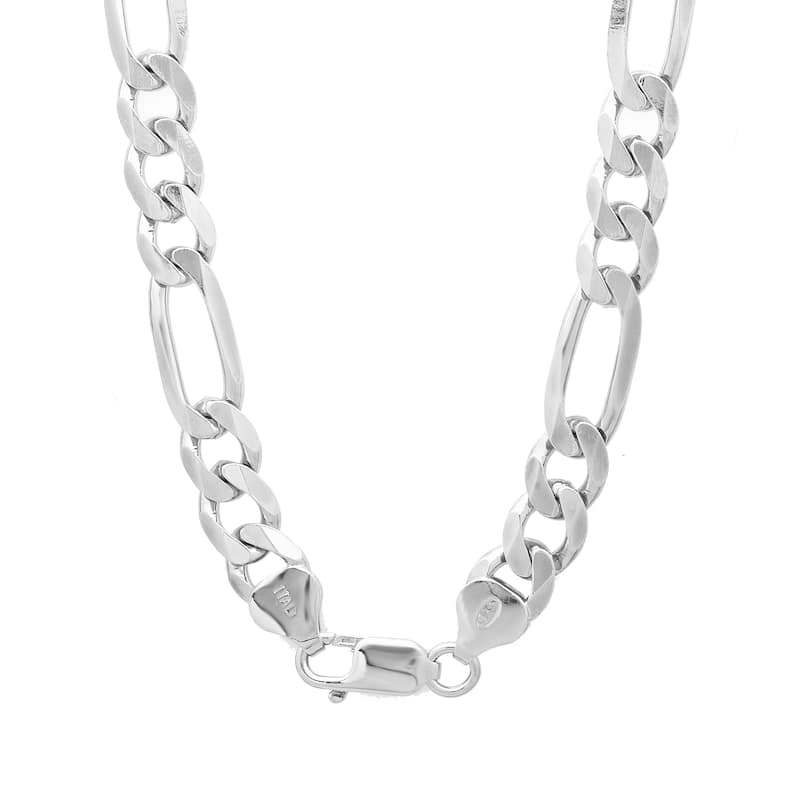 Sterling Silver Italian 7.5mm Diamond-Cut Figaro Chain (22-30 Inch)