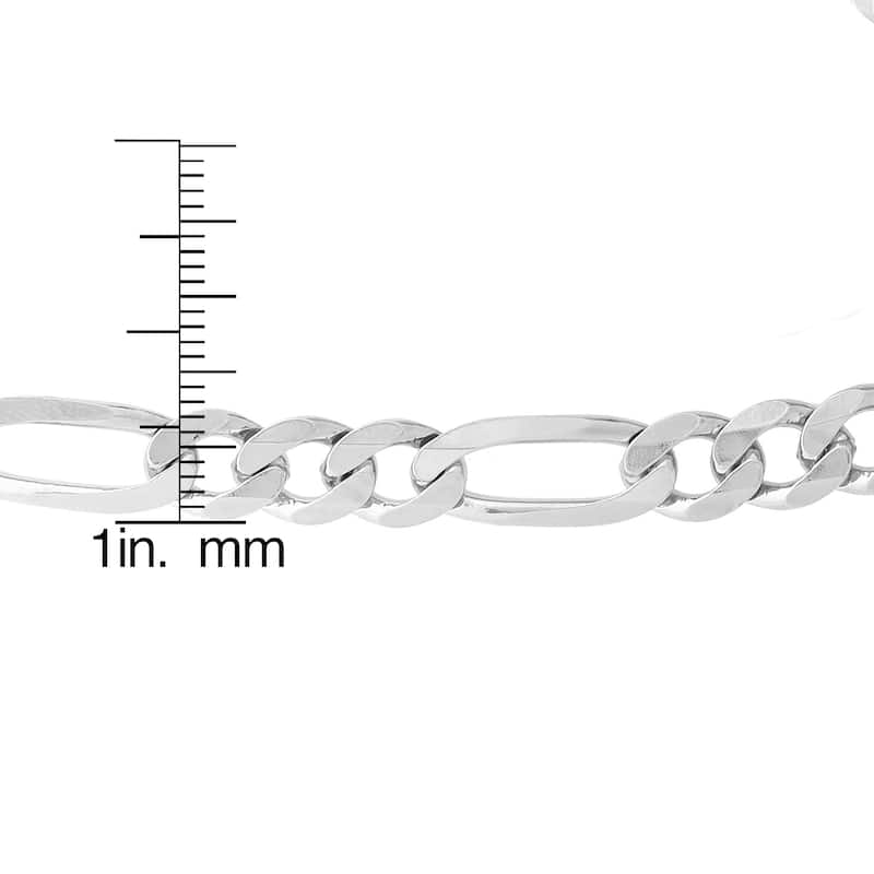 Sterling Silver Italian 7.5mm Diamond-Cut Figaro Chain (22-30 Inch)
