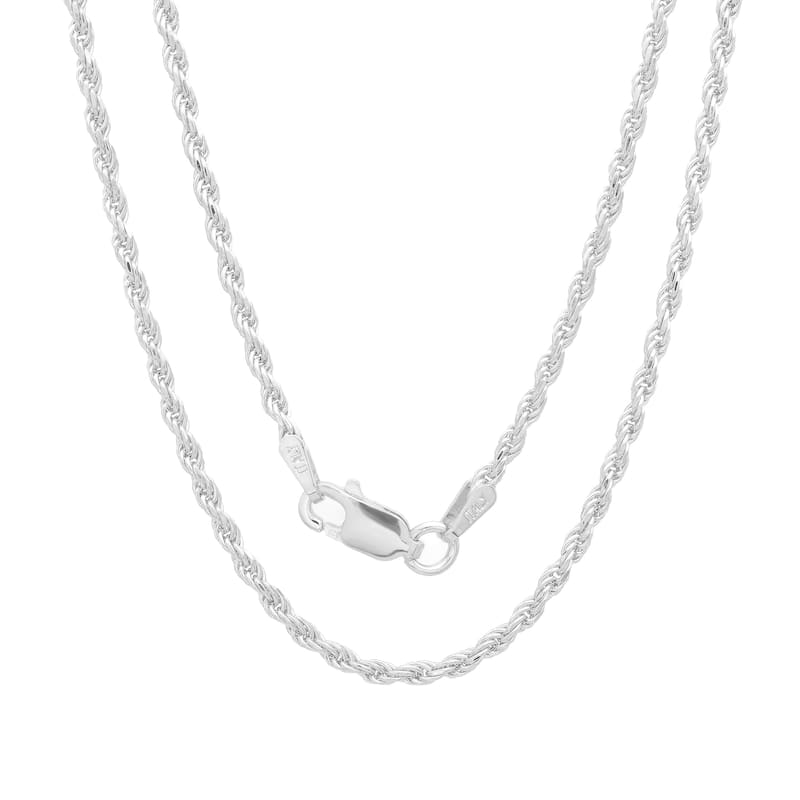 Sterling Silver 1.8 mm Diamond-Cut Rope Chain Necklace - Plus Size - White