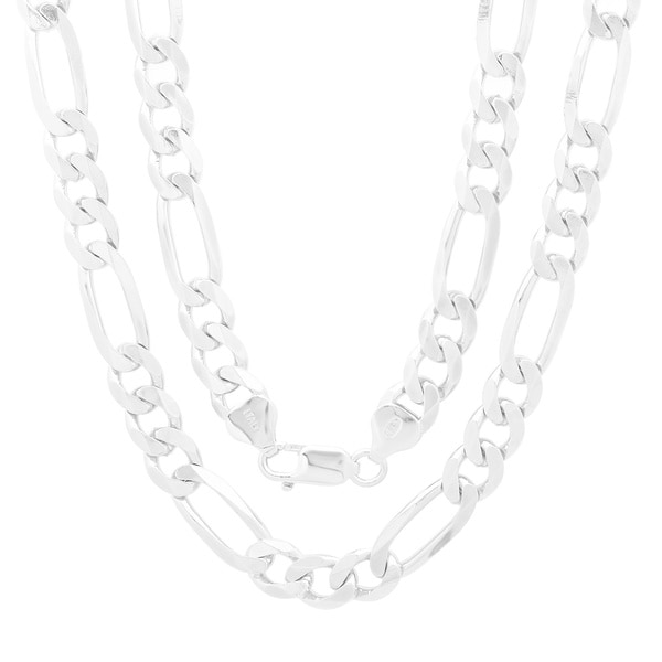 Italian Sterling Silver 7 mm Beveled Figaro Chain (18-30 Inch)
