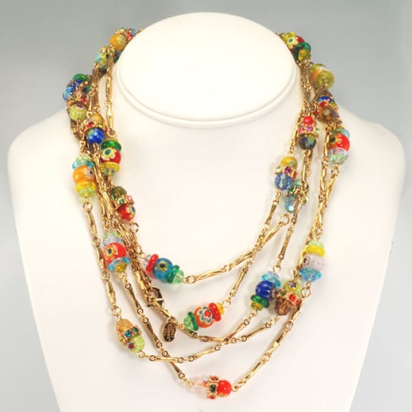 Shop Sweet Romance Gold Millefiori Candy Glass Bead Necklace - Free ...