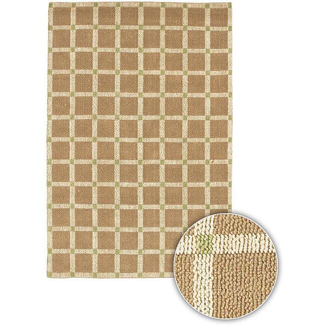 Hand-Knotted Mandara Contemporary Brown Checkerboard Jute Rug - 2'6 x 7'6
