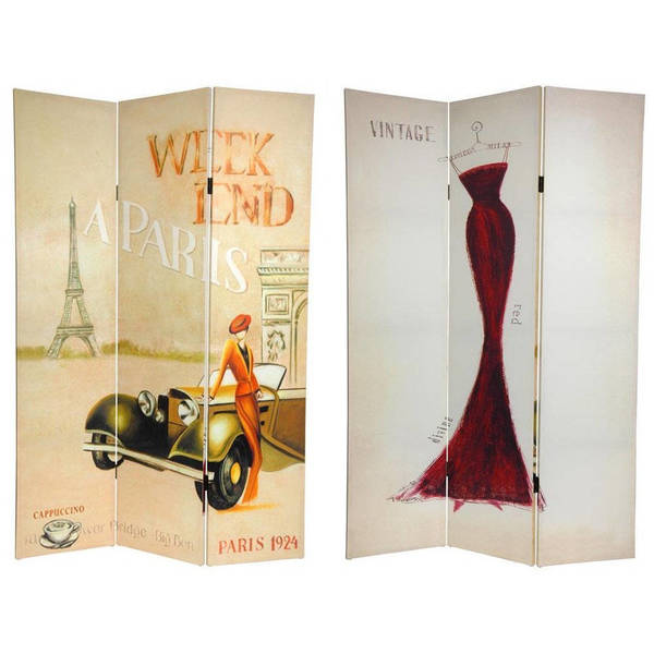 Handmade 6' Canvas Vintage Weekend Paris Room Divider