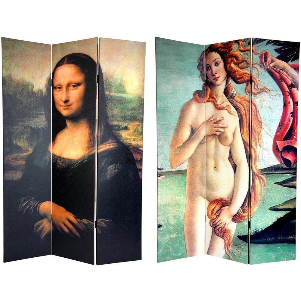 Canvas Double sided 6 foot Mona Lisa and Botticelli Room Divider