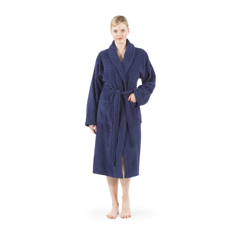 Authentic Hotel Spa Unisex Turkish Cotton Terry Cloth Bath Robe - Navy - L/XL