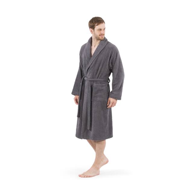 Authentic Hotel Spa Unisex Turkish Cotton Terry Cloth Bath Robe - Grey - L/XL