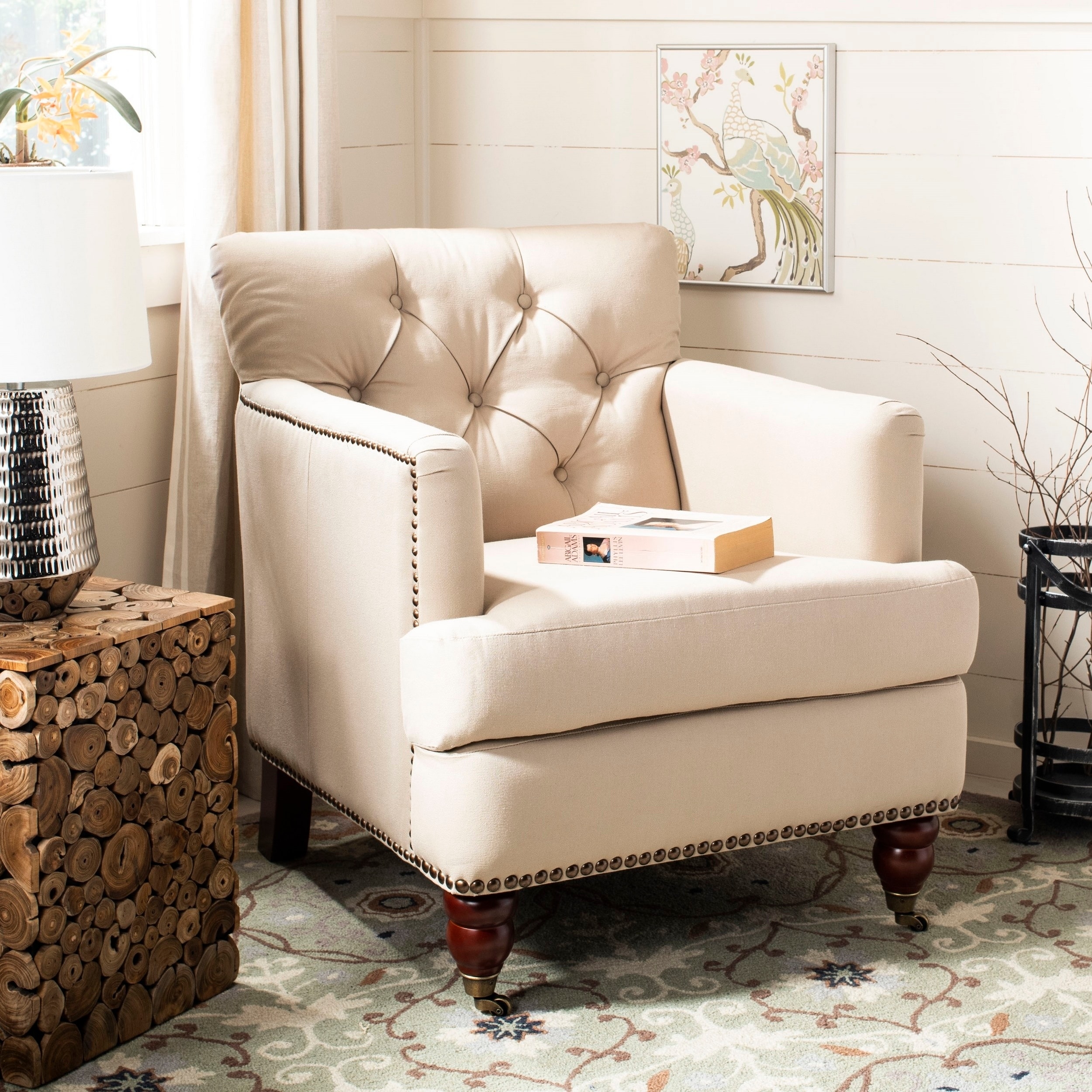 Shop Safavieh Colin Taupe Cotton Tufted Club Chair Overstock