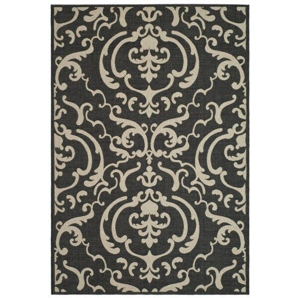 Safavieh Bimini Damask Black/ Sand Indoor/ Outdoor Rug - 9' x 12'