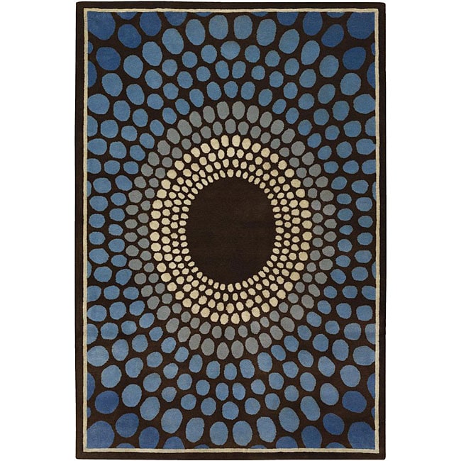 Hand tufted Blue Geometric Mandara Wool Rug (5 X 76)