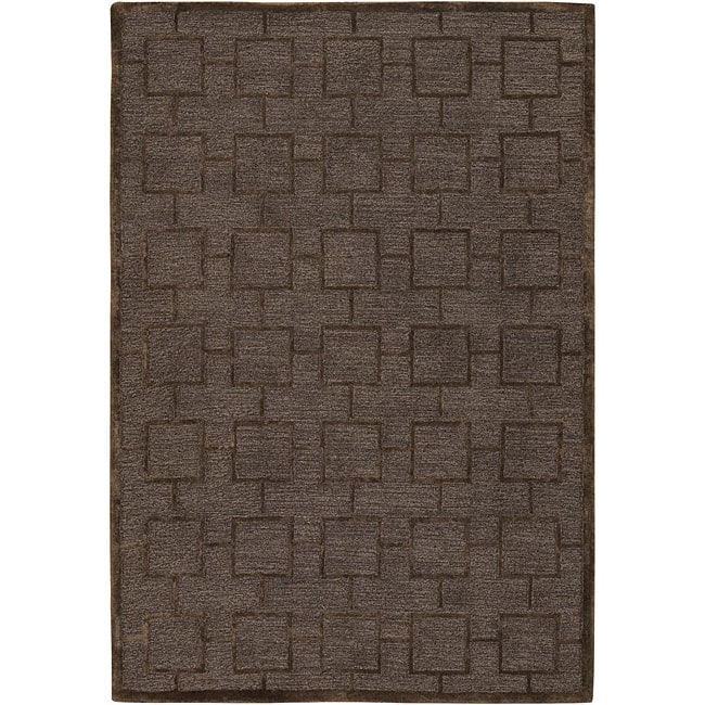 Hand tufted Mandara Brown Small square pattern New Zealand Wool Rug (79 X 106)