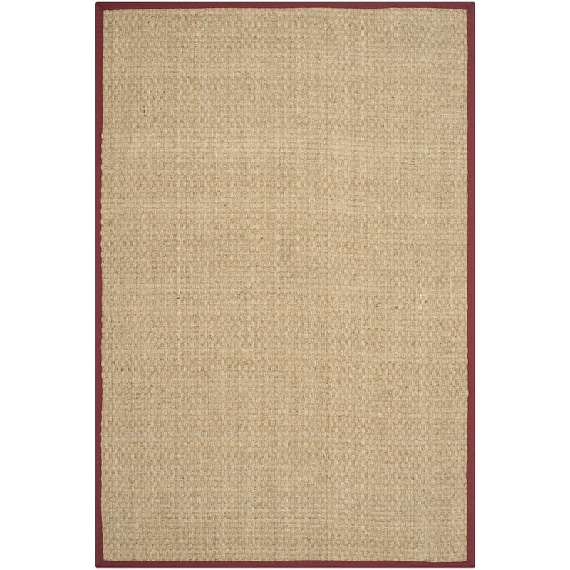 SAFAVIEH Natural Fiber Marina Basketweave Seagrass Rug - 2'6" x 4' - Natural/Burgundy Red - Rectangle