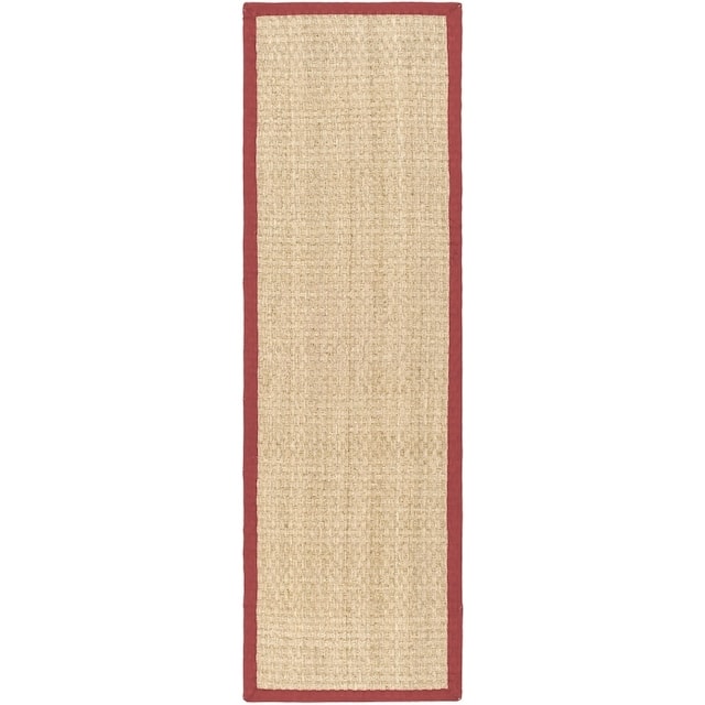 SAFAVIEH Natural Fiber Marina Basketweave Seagrass Rug - 2'6" x 6' Runner - Natural/Red
