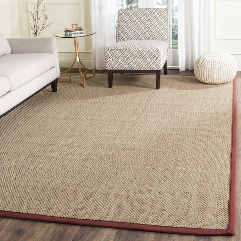 SAFAVIEH Natural Fiber Marina Basketweave Seagrass Rug - 2' x 3' - Natural/Burgundy Red - Rectangle